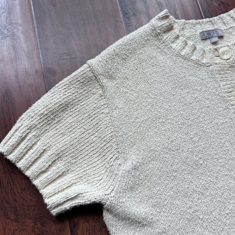J. Crew Marina Crew Neck Cardigan Sweater Cream Textured Knit Sz M Clean Girl - Picture 6 of 16